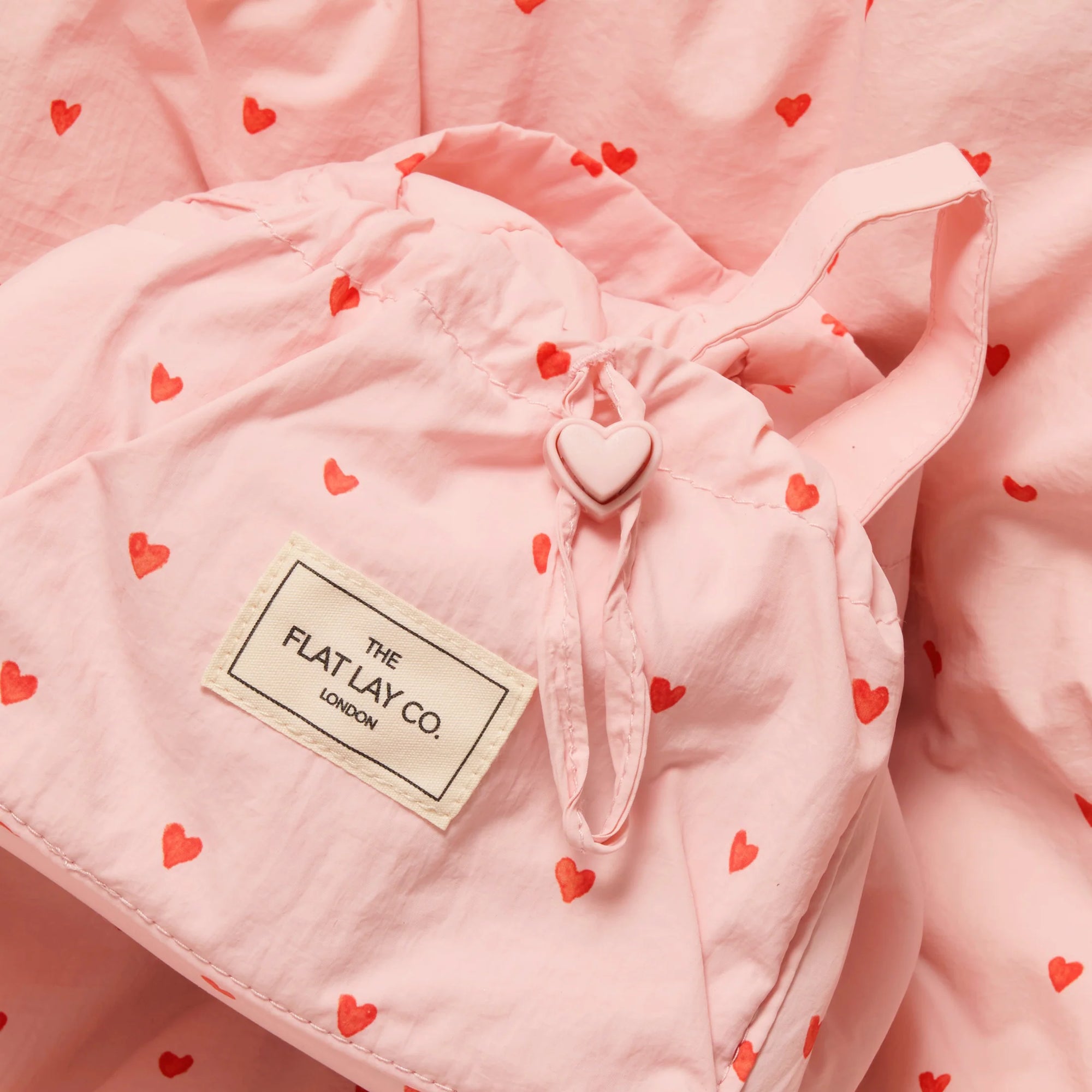 Parachute Drawstring Flat Lay Makeup Bag - Sweet Pink Hearts