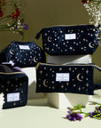Drawstring Flat Lay Makeup Bag - Celestial Blue Embroidered Velvet