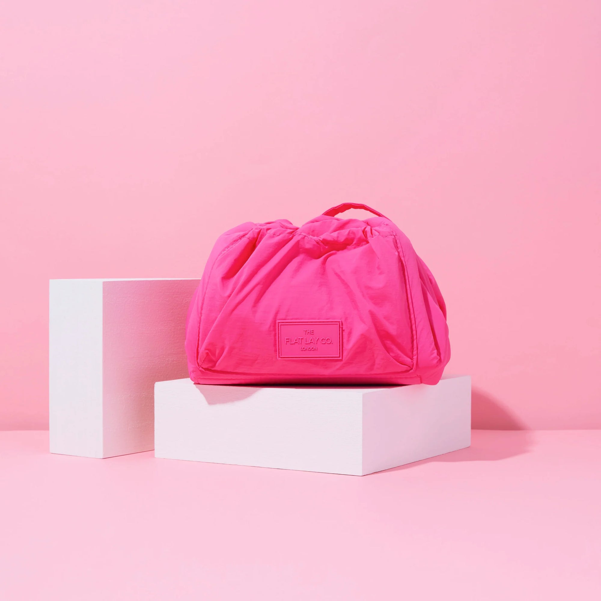 Parachute Drawstring Flat Lay Makeup Bag - Hot Pink