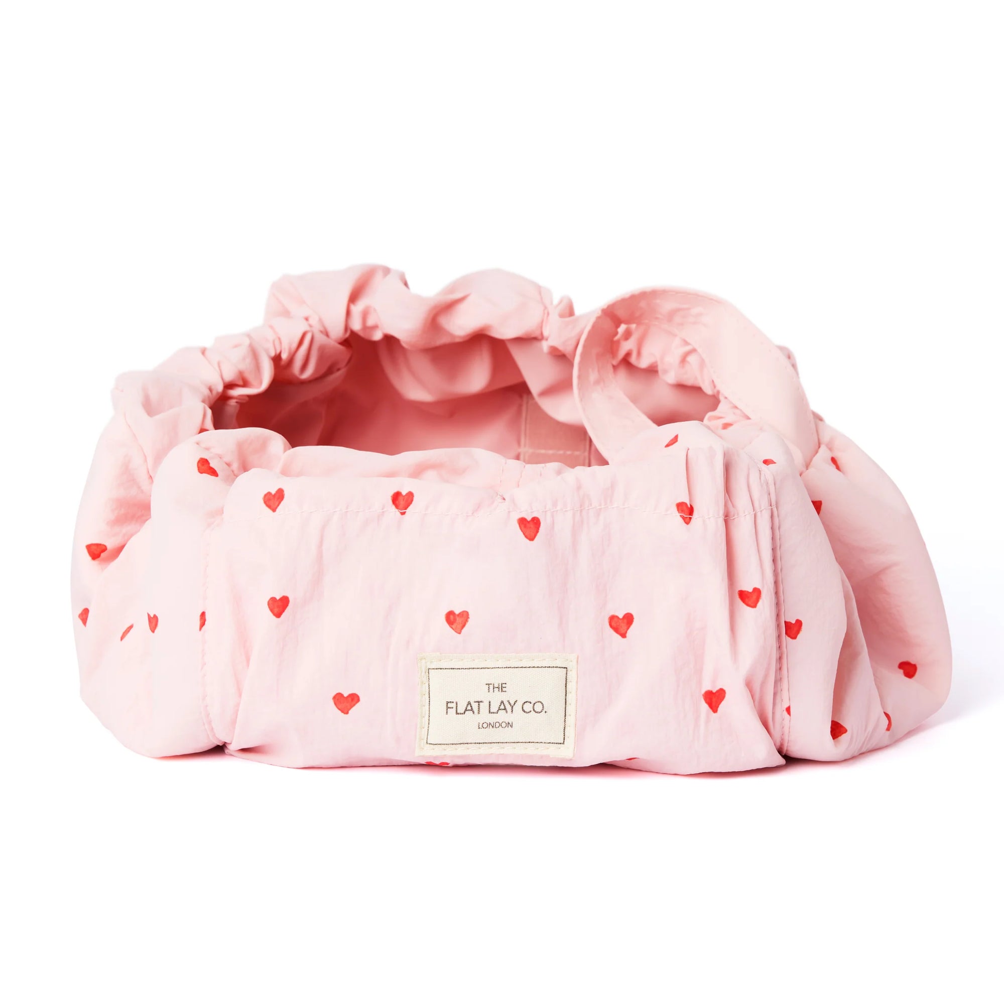 Parachute Drawstring Flat Lay Makeup Bag - Sweet Pink Hearts