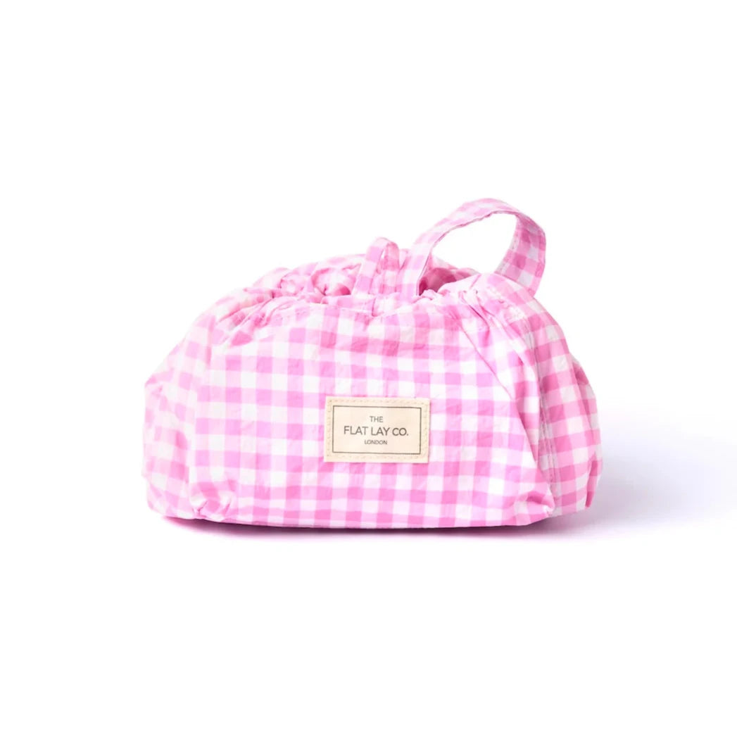 Parachute Drawstring Makeup Bag - Pink Gingham