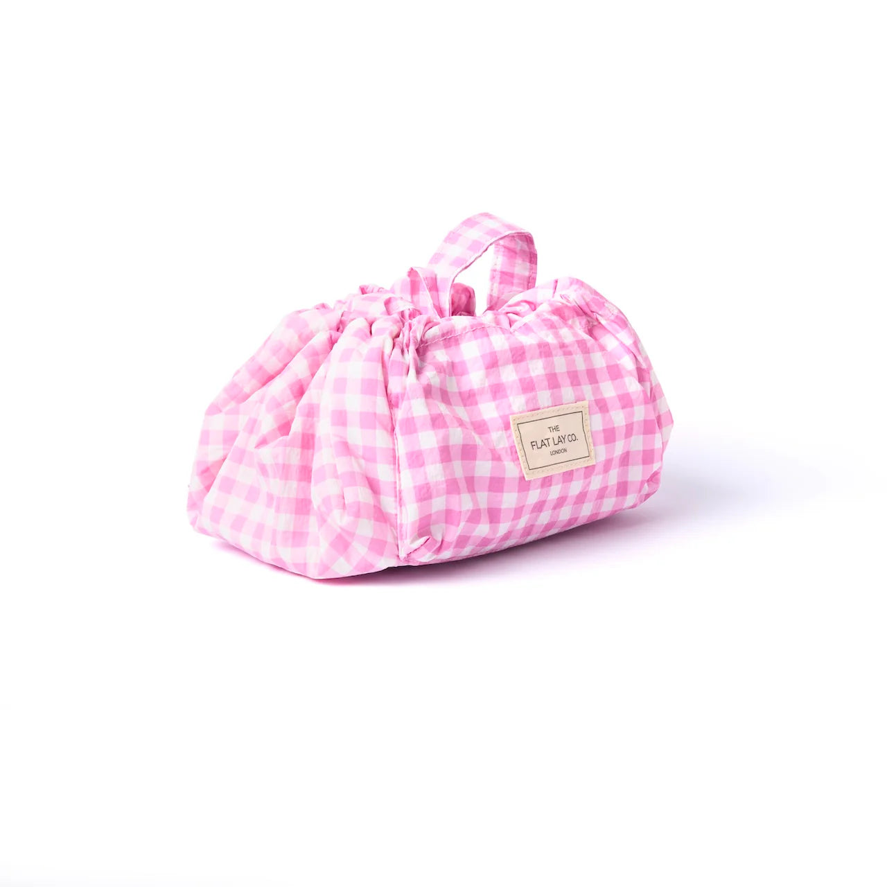 Parachute Drawstring Makeup Bag - Pink Gingham