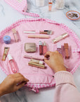 Parachute Drawstring Makeup Bag - Pink Gingham