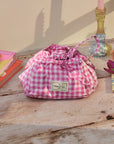 Parachute Drawstring Makeup Bag - Pink Gingham