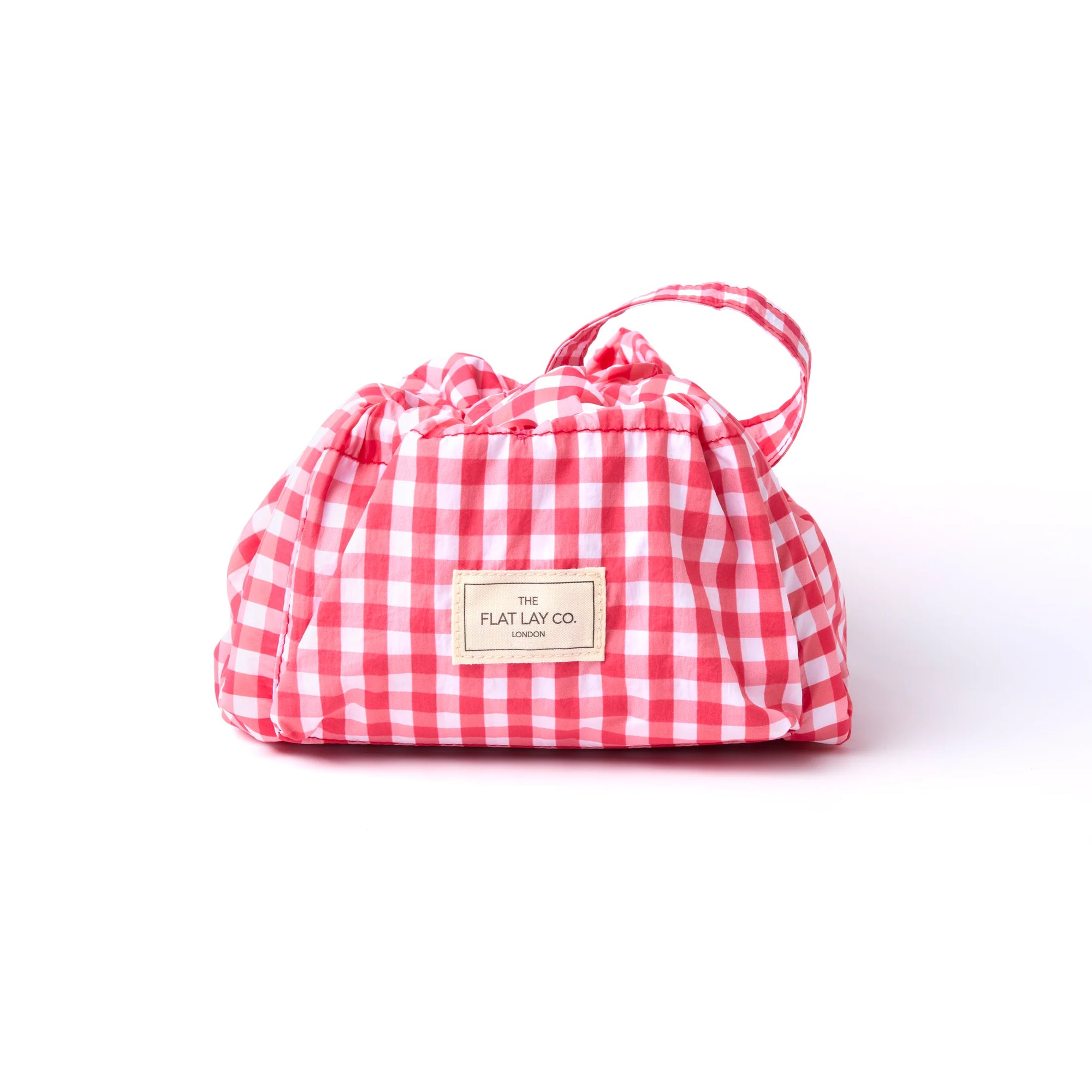 Parachute Drawstring Makeup Bag - Red Gingham
