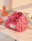 Parachute Drawstring Makeup Bag - Red Gingham
