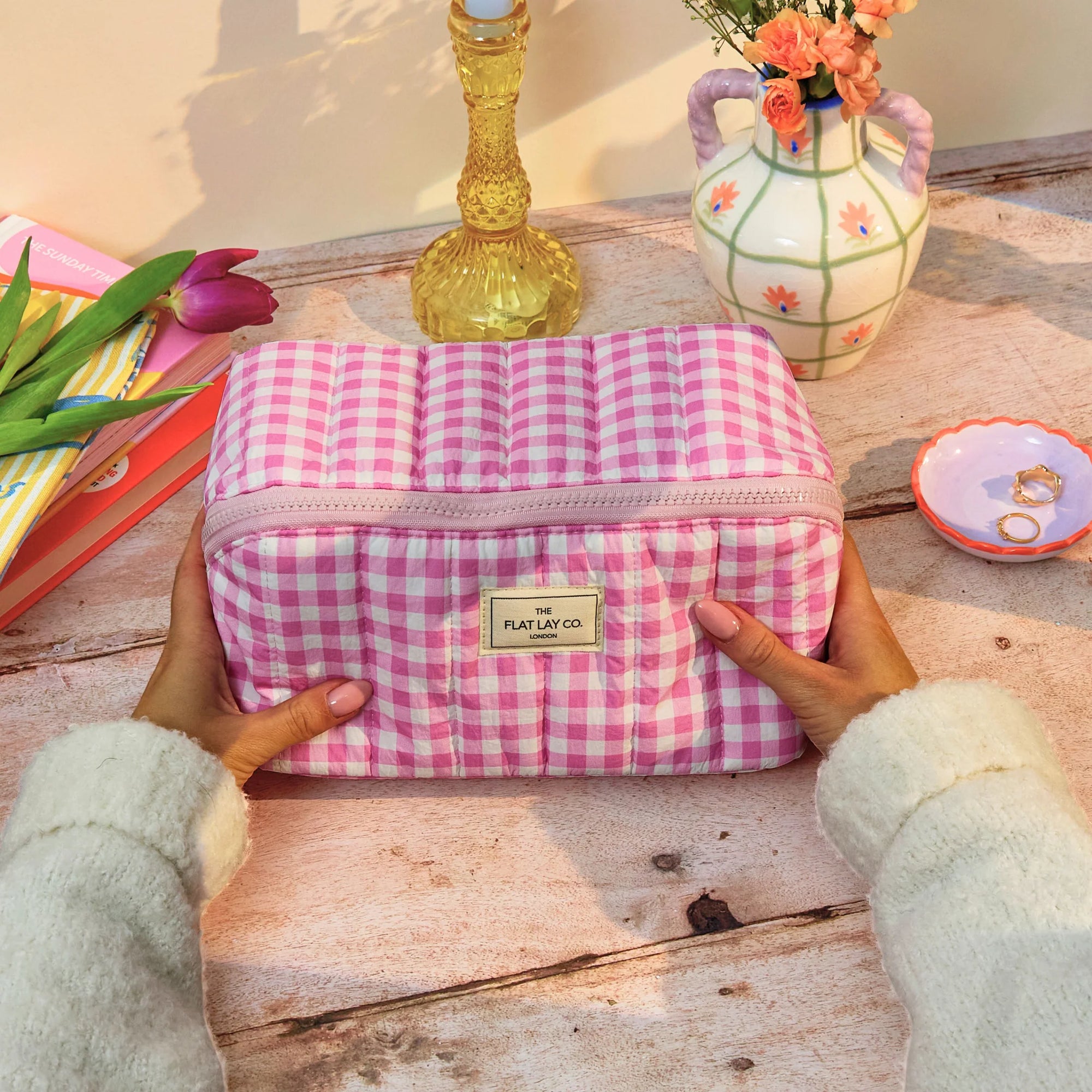 Makeup Box Bag - Pink Gingham