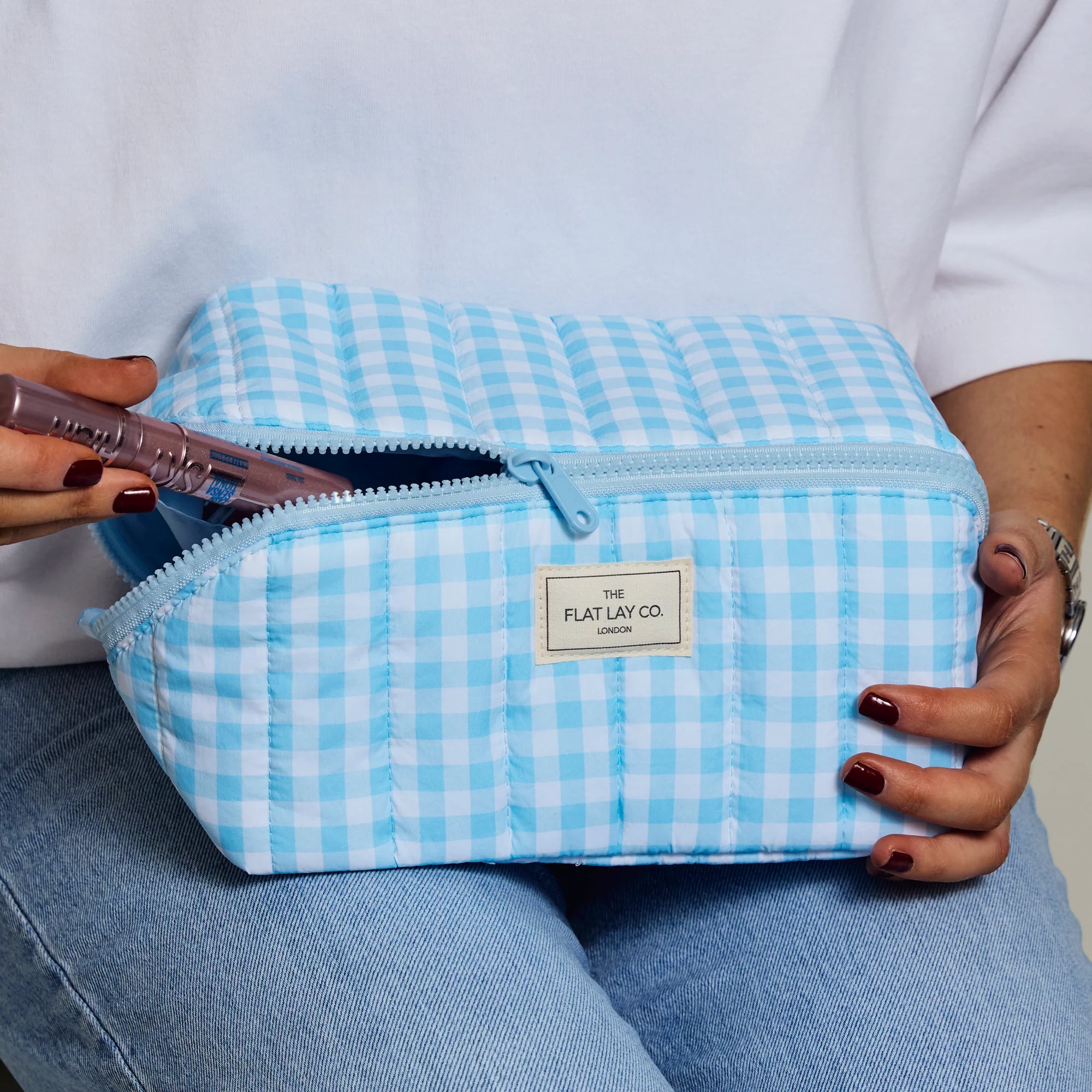 Makeup Box Bag - Blue Gingham