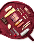 Drawstring Flat Lay Makeup Bag - Burgundy Ditsy Roses