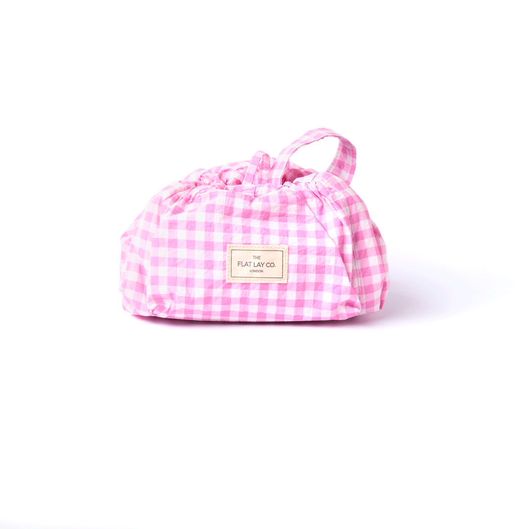 Parachute Drawstring Makeup Bag - Pink Gingham