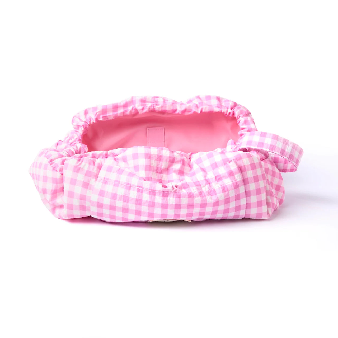 Parachute Drawstring Makeup Bag - Pink Gingham