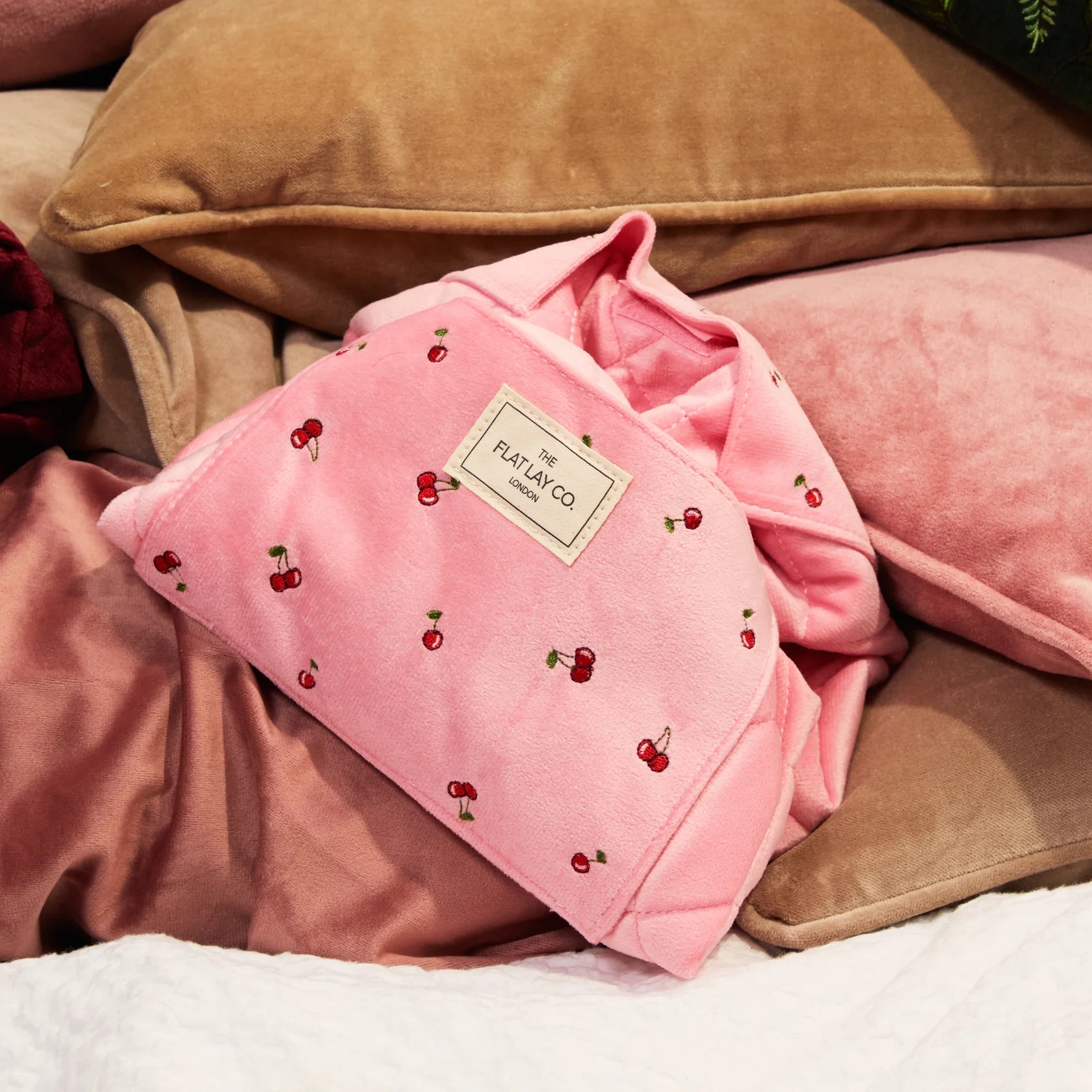 Drawstring Flat Lay Makeup Bag - Ditsy Cherries