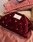 Drawstring Flat Lay Makeup Bag - Burgundy Ditsy Roses