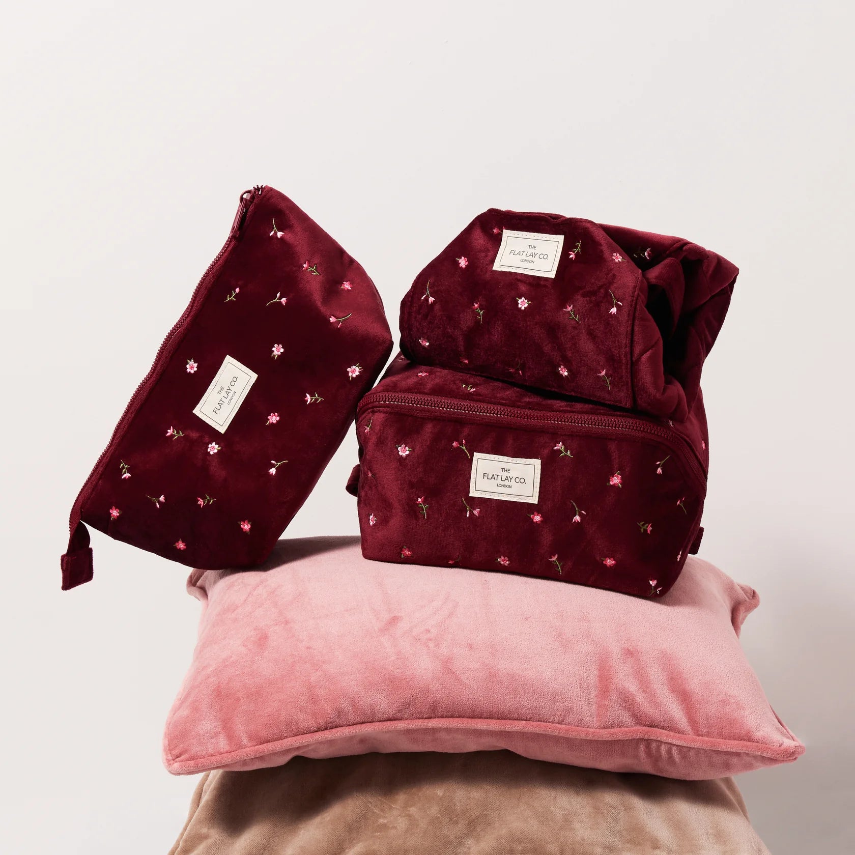 Makeup Box Bag - Burgundy Ditsy Roses