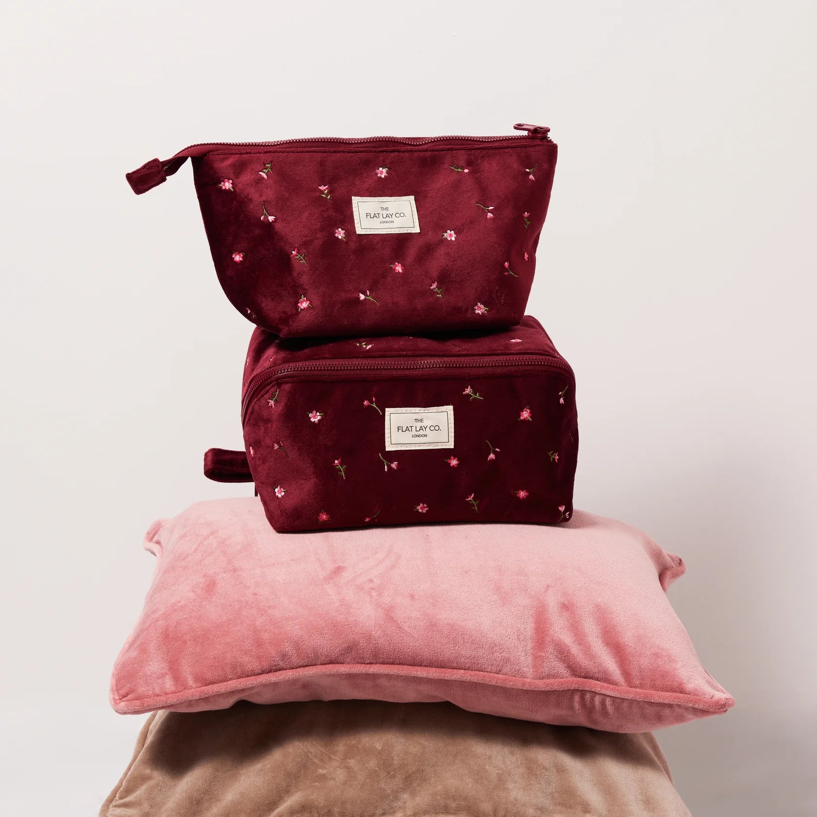 Essential Makeup Pouch - Burgundy Ditsy Roses
