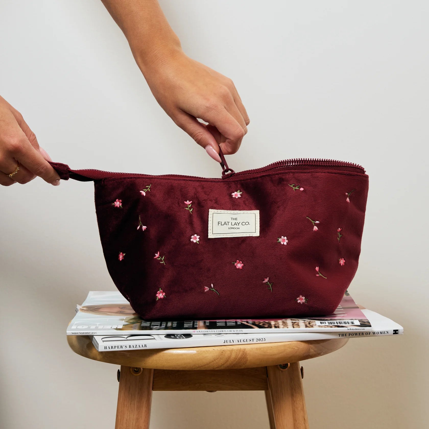 Essential Makeup Pouch - Burgundy Ditsy Roses
