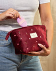 Essential Makeup Pouch - Burgundy Ditsy Roses