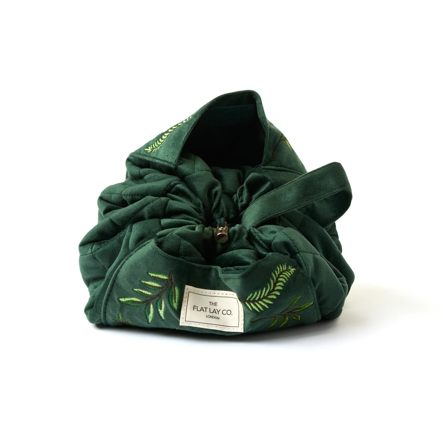 Drawstring Flat Lay Makeup Bag - Green Leaves