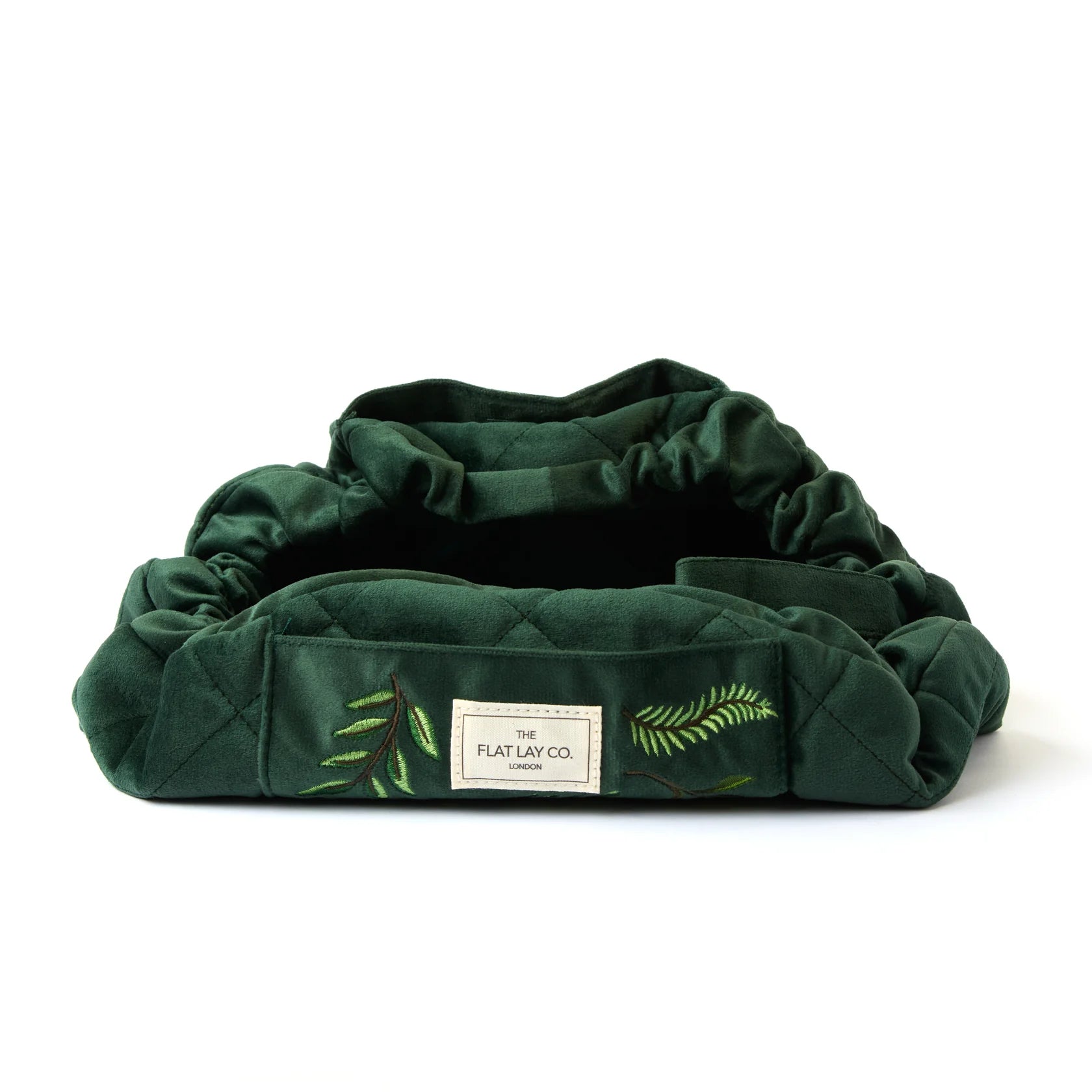Drawstring Flat Lay Makeup Bag - Green Leaves