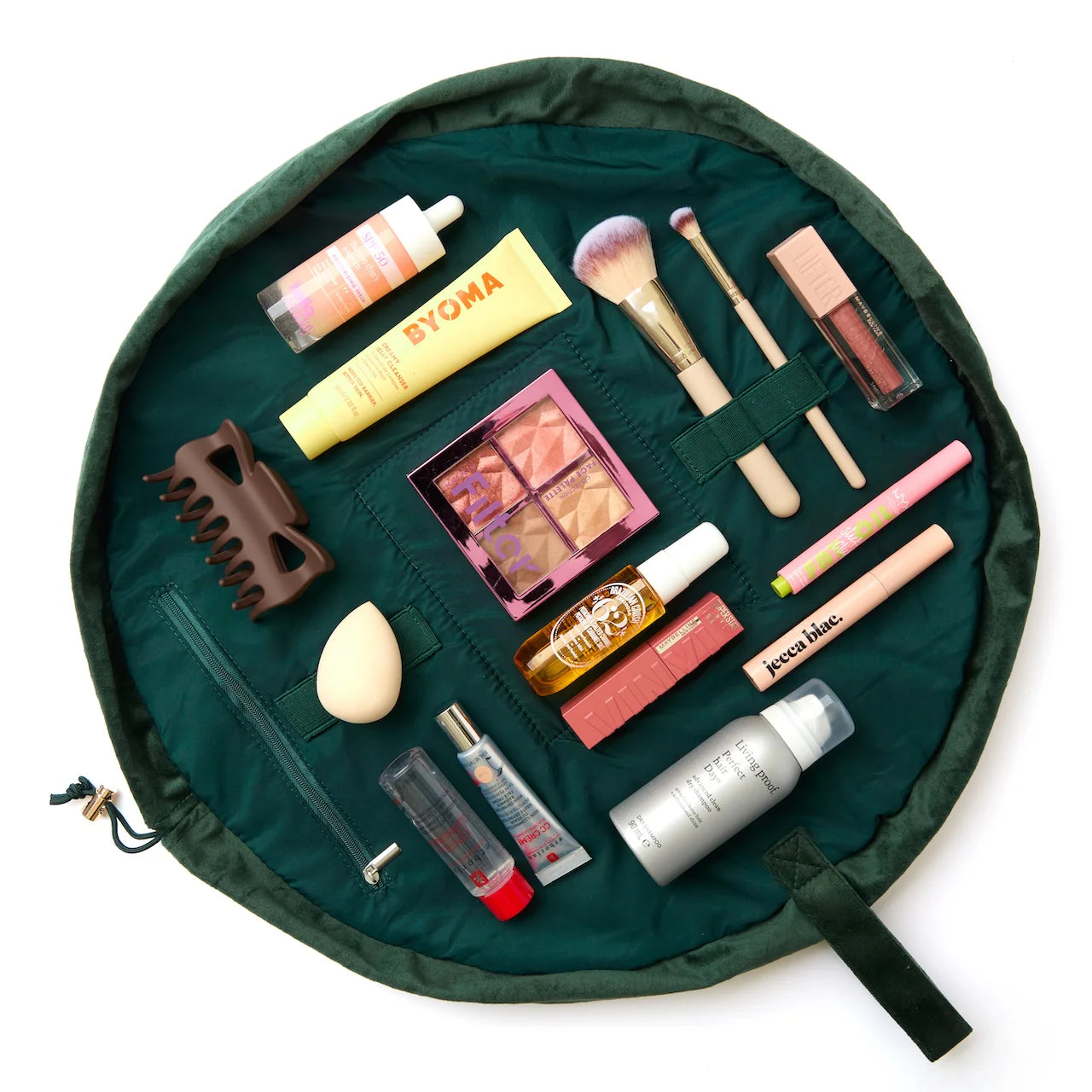 Drawstring Flat Lay Makeup Bag - Green Leaves