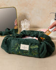 Drawstring Flat Lay Makeup Bag - Green Leaves
